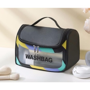 Geanta Cosmetice de Voiaj Flippy, Impermeabila, Translucida Mata, 22 x 16 x 14 cm, Negru - Img 3