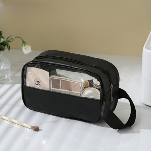 Geanta Cosmetice, Flippy, pentru Voiaj sau Organizare, Material PVC- Textil, Impermeabila, Portabila,22 x 12 x 8 cm, Negru - Img 2