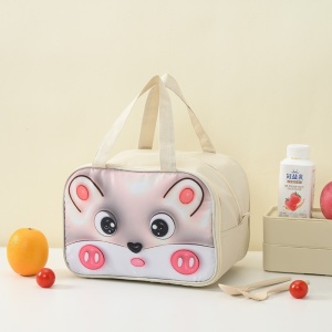 Geantă Frigorifică, Flippy, cu Desene Animat 3D, Portabilă pentru Copii, de Prânz, din Pânză Oxford, 27.5x18x20 cm, Model Soricel, Bej - Img 3