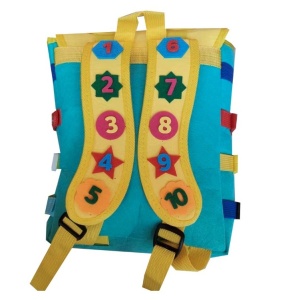 Ghiozdan Montessori, Flippy, pentru Copii 2-6 ani, Fidget Pop, cu Catarame si Fermoare, Jucarii Senzoriale, Activitate de Invatare prin Joc, Turcoaz, 0.25 kg, 28x10x23 cm - Img 4