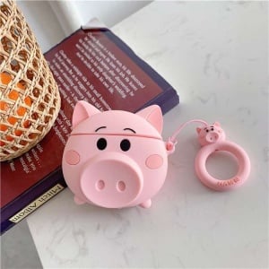 Husa AirPods cu Inel Prindere Porc Roz - Img 5
