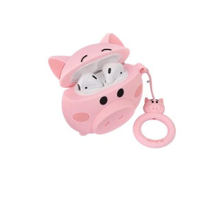 Husa AirPods cu Inel Prindere Porc Roz - Img 1