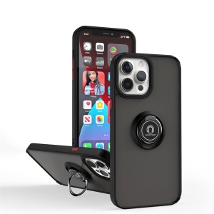 Husa Anti Fall Metal Bracket pentru Apple iPhone 14, Rezistenta la socuri, Margini colorate, Cu inel de prindere magnetic, Flippy, Negru - Img 5