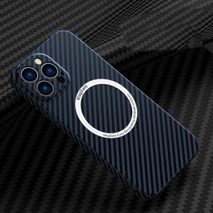 Husa de protectie pentru iPhone 14 Plus, Flippy, Magnetica, MagSafe, Carbon Fiber Protectie Antisoc, Albastru - Img 2