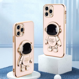 Husa de Protectie TPU 2in1, Flippy, pentru Apple iPhone 15 Pro Max, Astronaut cu Suport, Antisoc, Rezistenta la Impact, Protectie Camera, Roz - Img 5