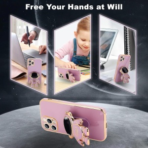 Husa de Protectie TPU 2in1, Flippy, pentru Apple iPhone 15 Pro Max, Astronaut cu Suport, Antisoc, Rezistenta la Impact, Protectie Camera, Mov - Img 3