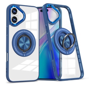 Husa de Protectie TPU, Flippy, pentru iPhone 16 Plus, cu Incarcare Wireless, Tehnologie Magsafe, Inel Magnetic Rotativ cu Functie de Suport, Transparent-Albastru Inchis - Img 1