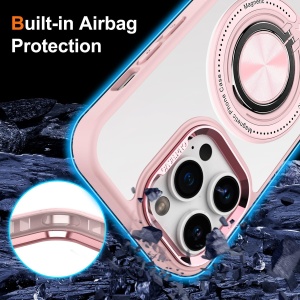 Husa de Protectie TPU, Flippy, pentru iPhone 16 Pro, Anticadere, cu Incarcare Wireless, Tehnologie Magsafe, Inel Magnetic Rotativ cu Functie de Suport, Transparent-Roz - Img 2