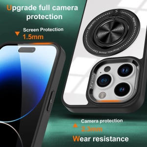 Husa de Protectie TPU, Flippy, pentru iPhone 16 Pro Max, Anticadere, cu Incarcare Wireless, Tehnologie Magsafe, Inel Magnetic Rotativ cu Functie de Suport, Transparent-Negru - Img 3