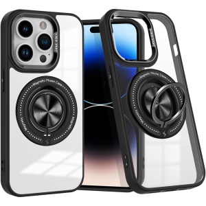 Husa de Protectie TPU, Flippy, pentru iPhone 16 Pro Max, Anticadere, cu Incarcare Wireless, Tehnologie Magsafe, Inel Magnetic Rotativ cu Functie de Suport, Transparent-Negru - Img 1