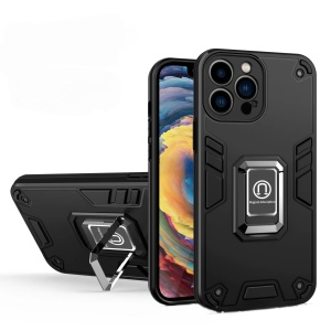 Husa Iron Warriors pentru iPhone 14, Flippy, Hybrid Ring Holder Kickstand, Negru - Img 4