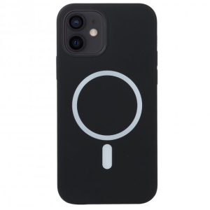 Husa MagSafe liquid large hole magnetic shell pentru Apple iPhone 12/ 12 Pro, Full Cover, Liquid Silicone, Magnetica, Incarcare Wireless, Flippy, Negru