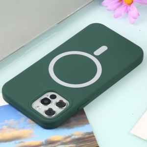 Husa MagSafe liquid large hole magnetic shell pentru Apple iPhone 14, Full Cover, Liquid Silicone, Magnetica, Incarcare Wireless, Flippy, Verde - Img 3
