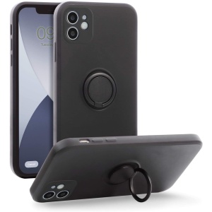 Husa protectie Flippy compatibila cu Apple iPhone 12 Mini Liquid Silicone Ring cu suport rotativ Negru - Img 3
