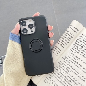 Husa protectie Flippy compatibila cu Apple iPhone 13 Mini Liquid Silicone Ring cu suport rotativ Negru - Img 2