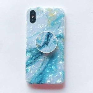 Husa protectie pentru Apple iPhone SE 2020 Soft IMD TPU Marble Albastru Suport inclus - Img 3
