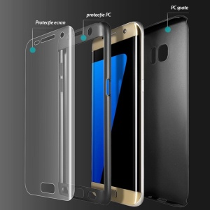 Husa Samsung Galaxy S7 Edge Full Cover 360 Auriu + Folie de protectie - Img 2