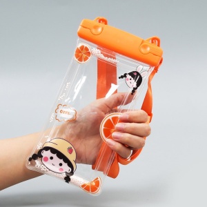 Husa subacvatica Fruity Waterproof Flippy, Snowproof, Universala, Impermeabila, cu Snur, pentru telefon sau documente, Orange Girl 2, Oranj - Img 6