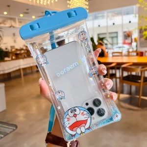 Husa subacvatica Glitter Kids Waterproof Flippy, Snowproof, Universala, cu Snur, pentru telefon sau documente, Cat, Bleu - Img 2