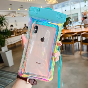 Husa subacvatica Holografica Waterproof Flippy, Snowproof, Universala, Impermeabila, cu Snur, pentru telefon sau documente, Bleu - Img 2