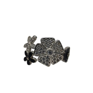 Inel, Jolie Silver, Argint 925 Trifoi cu Email Negru M 58 - Img 1