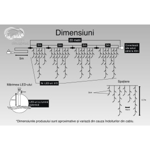 Instalatie Craciun, 20 m, 572 Led-uri ,Franjuri, Alb rece, Flash, Transformator cu telecomanda, Interconectabila, Prelungitor 5 m inclus, Fir Negru, Flippy - Img 3