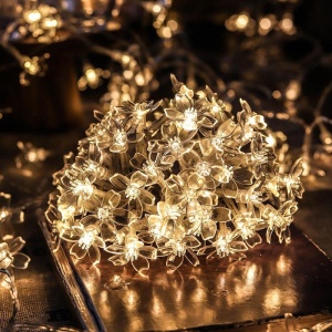 Instalatie Craciun, 5 metri, 20 Becuri LED tip Flori de cires, pentru exterior cu incarcare solara, Alb cald, Flippy - Img 4