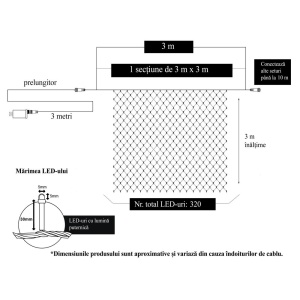 Instalatie Craciun, Tip Plasa, 3 m x 3 m, 320 LED-uri, Alb cald, 8 jocuri de lumini, Transformator, Interconectabila, Prelungitor 3 m inclus, Fir transparent, Flippy - Img 6