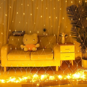 Instalatie Craciun, Tip Plasa, IP 44, 24 x 1 m, 1200 LED-uri, Alb cald, 8 jocuri de lumini, Transformator fara telecomanda, Interconectabila, Prelungitor 5 m inclus, Fir transparent, Flippy - Img 3