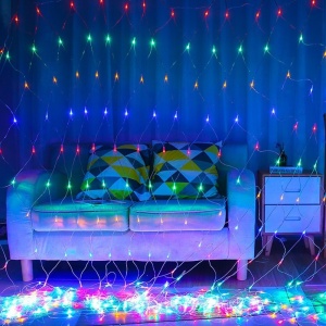 Instalatie Craciun, Tip Plasa, IP 44, 28 x 1 m, 1120 LED-uri, Multicolor, 8 jocuri de lumini, Transformator cu telecomanda, Interconectabila, Prelungitor 5 m inclus, Fir transparent, Flippy - Img 3
