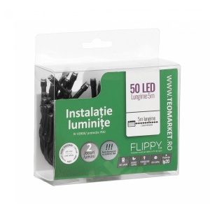 Instalatie de Craciun cu Baterii Tip Liniar, 2 jocuri de lumini, Fir Verde 5 m 50 LED -uri, Alb Rece - Img 3