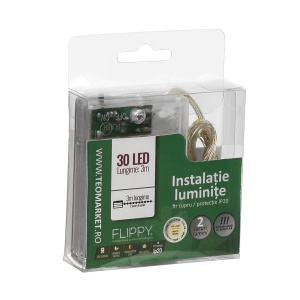 Instalatie de Craciun cu Baterii Tip Liniar, 2 jocuri de lumini, Fir Cupru 3 m 30 LED -uri, Alb Cald - Img 1