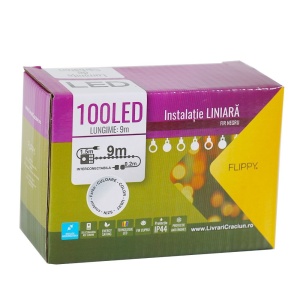 Instalatie de Craciun, Flippy®, Tip Liniara, Fir Negru, 9 m, 100 LED-uri, Interconectabila, Alb Cald - Img 4