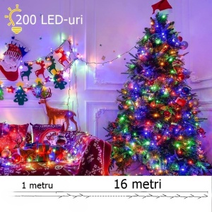 Instalatie de Craciun liniara Yoto, 17 m, din care 1 m cablu priza 220V, 200 LED, 8 jocuri de lumini, beculet in 6 colturi, pentru interior, controler, fir negru, multicolor - Img 3