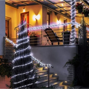 Instalatie luminoasa de Craciun tip furtun luminos, 300 LED-uri, 32 metri lungime, 8 programe, 2 metri prelungitor, sarma din cupru, incarcare solara, alb rece, Flippy - Img 1
