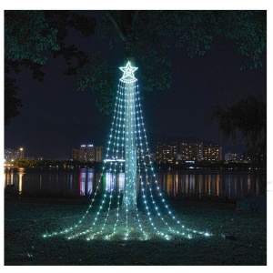 Instalatie Luminoasa Tip Perdea pentru Pomul de Craciun, cu Stea Luminoasa, 350 LED-uri, incarcare solara, pentru exterior, lumina rece, Tree Dazzler - Img 2