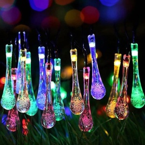 Instalatie Solara 6 m, 28 Led-uri cu Ornament tip picatura de apa, Liniara, Fir negru, Multicolor - Img 2