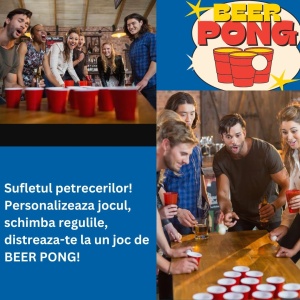 Joc de baut Beer Pong Flippy, 24 Pahare, 24 Mingi, material plastic, reutilizabil, portabil, rosu - Img 2