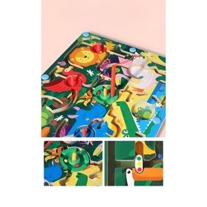 Joc Montessori de Sortare Culori, Flippy, Creion Magnetic, Tip Labirint Ilustrat, din Lemn, Model Animale Salbatice, 39x29x1.5 cm - Img 3