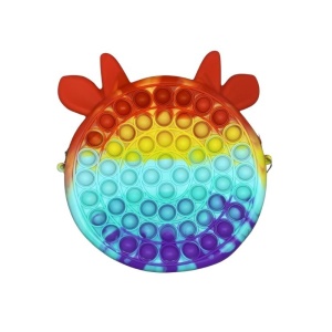 Jucarie antistres din silicon Flippy, Geanta Pop It, Vacuta, 16 cm, Curcubeu - Img 1