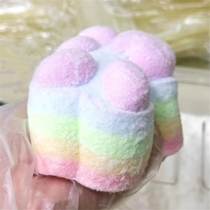 Jucarie Antistres Squishy, Flippy, cu Revenire Lenta, Model Labuta de Pisica Pufoasa, 12.5x10.5 cm, 220g, Squeeze Pinch Family, Ambalaj Transparent, Roz Curcubeu - Img 5