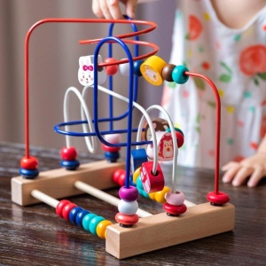 Jucarie din Lemn Montessori, Flippy, Labirint Motricitate cu Abac si Animalute, Rollercoaster pentru Copii, Educativ, Dezvoltarea Abilitatilor Motorii, Numaratoare, 22.5x22.5x15 cm, Multicolor - Img 5