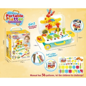 Jucarie educativa pentru copii, Flippy, Set 258 piese, 6 in 1, Valiza cu bormasina, Multicolor - Img 2
