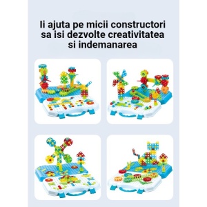 Jucarie Educativa Si Interactiva, Flippy, Set De Constructie Puzzle Din ABS Cu Bormasina Pentru Dezvoltatea Creativitatii Si A Indemanarii 2D si 3D, Valiza, +3, 31x7x25 cm, 336 Piese - Img 7