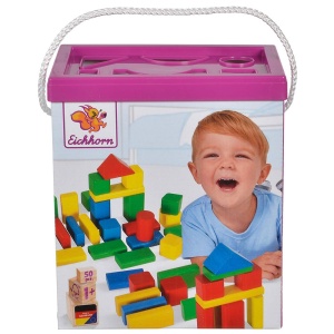 Jucarie Eichhorn Cuburi in galetusa Coloured Wooden Blocks 50 piese - Img 4