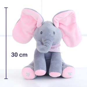 Jucarie Interactiva pentru Copii, Flippy, Elefantel Peek-a-boo, Muzica, Misca Urechile, Alimentare cu Baterii, 30 cm, Roz-Gri - Img 8
