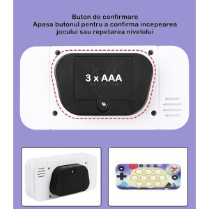 Jucarie interactiva tip consola pentru copii Flippy, speed push whack-a-mole, joc de viteza pop it, material ABS/silicon, cu nivele, sunete si lumini, 15.5 x 7.6 x 5.3 cm, model spatiu, multicolor - Img 6