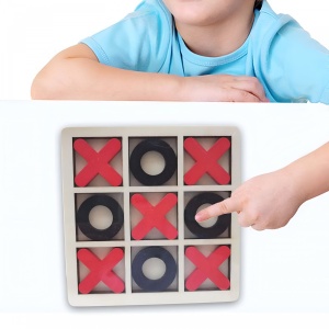 Jucarie Montessori Tic Tac Toe, Flippy, Educativa, Interactiva, din lemn, X si O, 9 Piese, 14.3x14.3 cm, Negru Rosu - Img 4