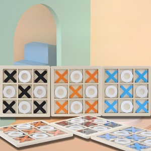 Jucarie Montessori Tic Tac Toe, Flippy, Educativa, Interactiva, din lemn, X si O, 9 Piese, 14.3x14.3 cm, Negru Alb - Img 4