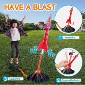 Jucarie pentru Copii, Flippy, Lansator de Rachete cu Piciorul, un Singur Lansator, 3 Rachete Donozauri cu Lumini, 30 cm Inaltime, Model Vulcan, Multicolor - Img 12
